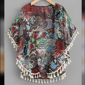 Paisley Tassel Hem Chiffon Kimono